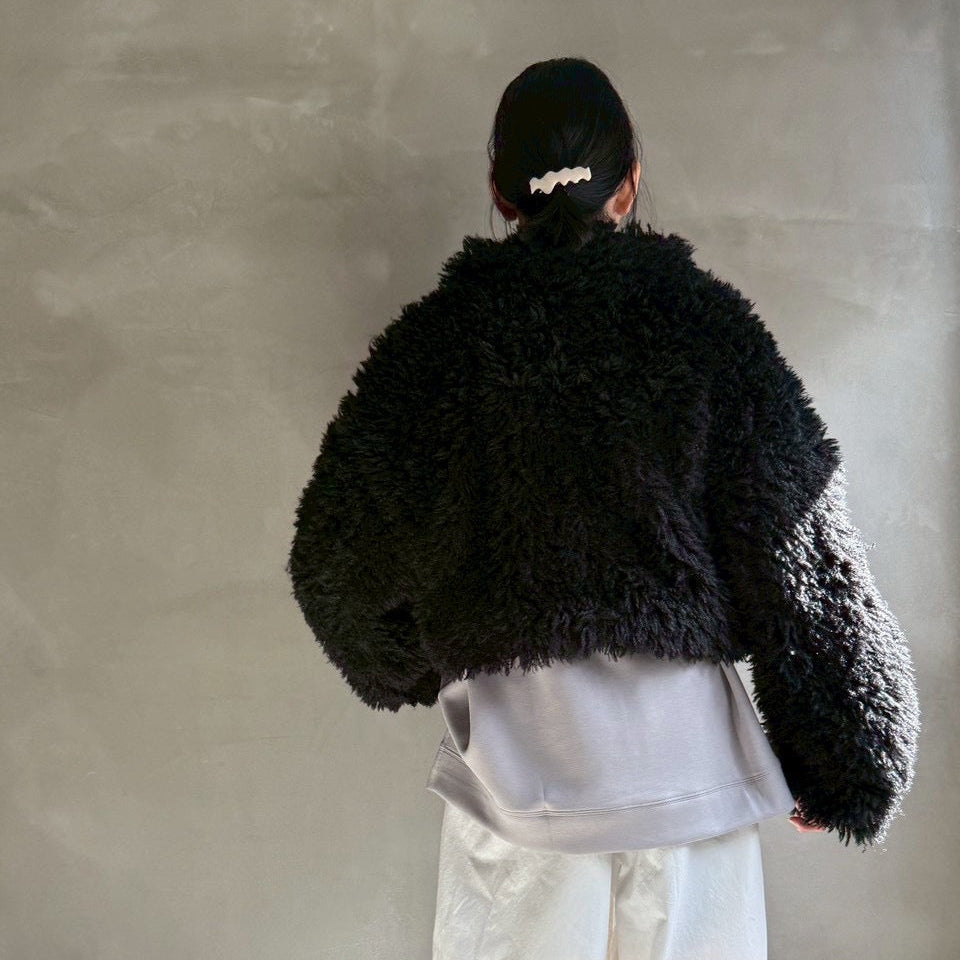 【ハモミシノオトナフク】Poodle Boa DoubleZip Cropped Jacket