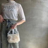 【ハモミシノオトナフク】tape embroidery sheer blouse