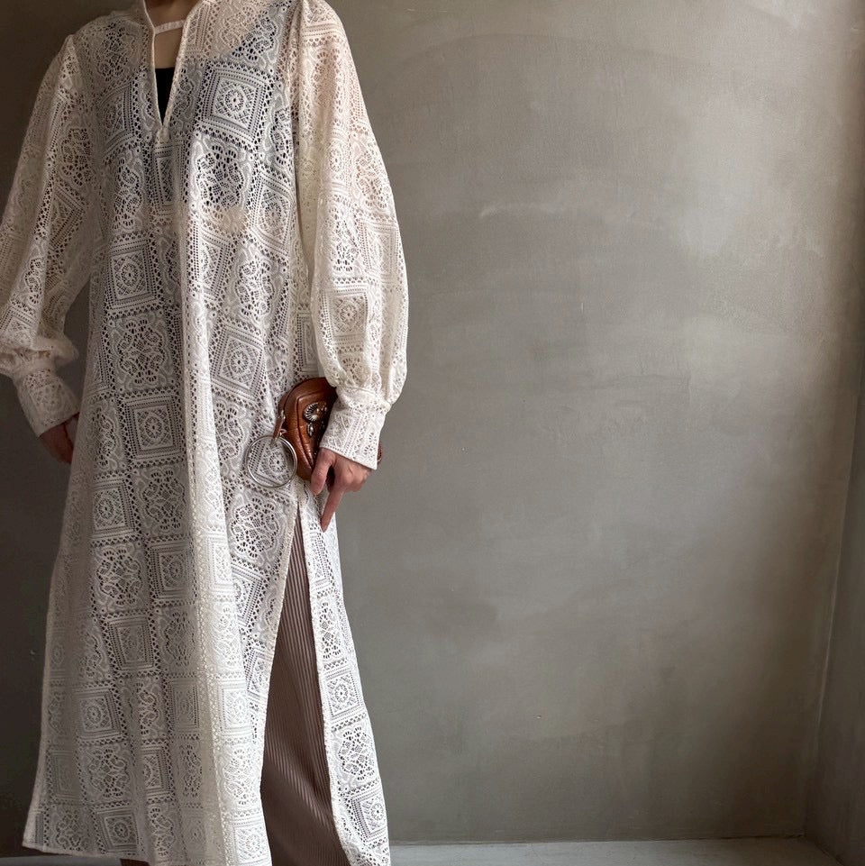 【ハモミシノオトナフク】Block lace slit OP