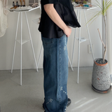 【ハモミシノオトナフク】Denim studded asymmetrical curved pants