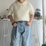 【ハモミシノオトナフク】Mesh polo knit shirt