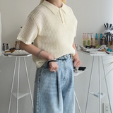 【ハモミシノオトナフク】Mesh polo knit shirt
