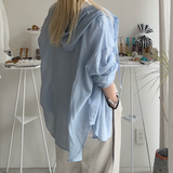 【ハモミシノオトナフク】Oversized hooded sheer shirt