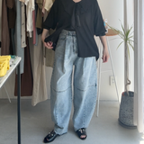 【ハモミシノオトナフク】Denim pleated cocoon pants