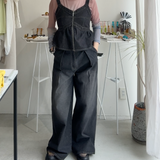 【ハモミシノオトナフク】Denim pleated wide-leg pants