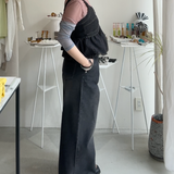 【ハモミシノオトナフク】Denim pleated wide-leg pants