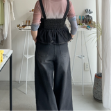 【ハモミシノオトナフク】Denim pleated wide-leg pants