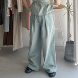 【ハモミシノオトナフク】Denim pleated wide-leg pants