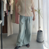 【ハモミシノオトナフク】Denim pleated wide-leg pants