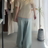 【ハモミシノオトナフク】Denim pleated wide-leg pants