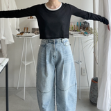 【ハモミシノオトナフク】Sheer ribbed U-neck short-length PO