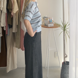 【ハモミシノオトナフク】Sheer striped polo pullover