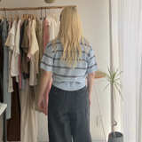 【ハモミシノオトナフク】Sheer striped polo pullover