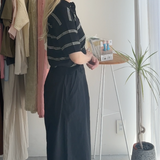 【ハモミシノオトナフク】Sheer striped polo pullover