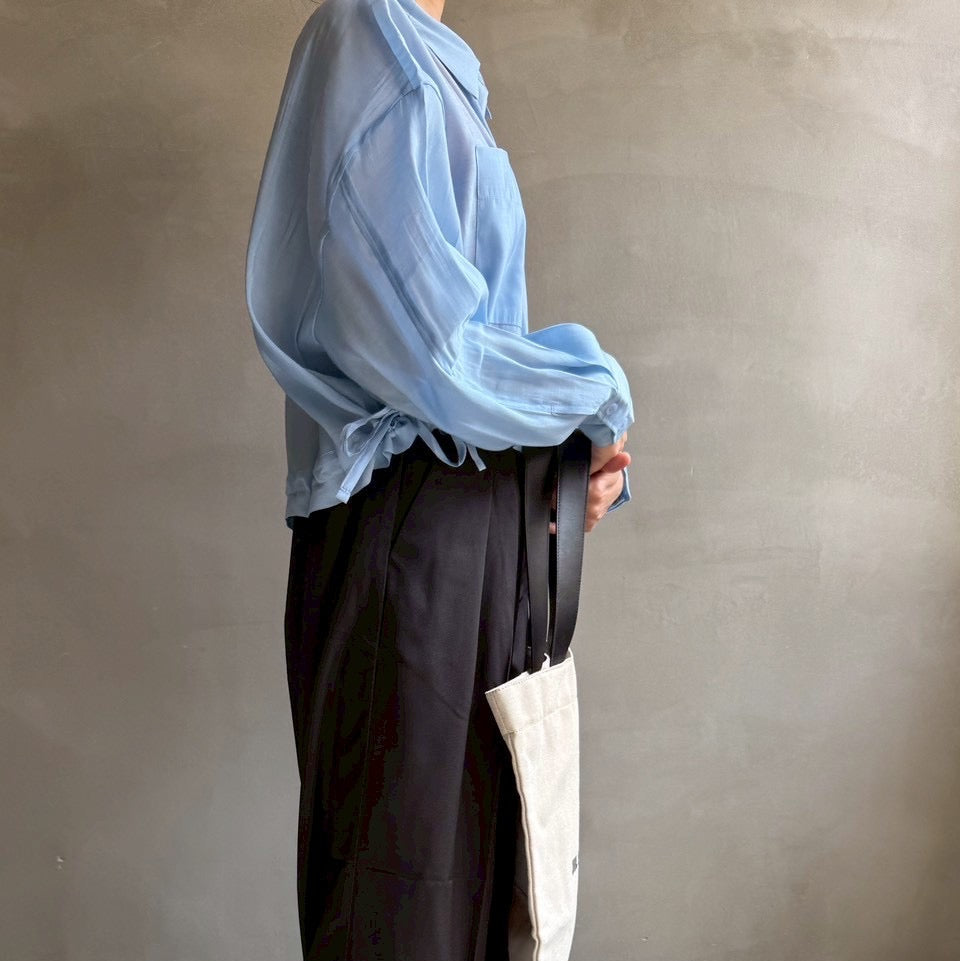【ハモミシノオトナフク】Sheer poplin gathered blouse