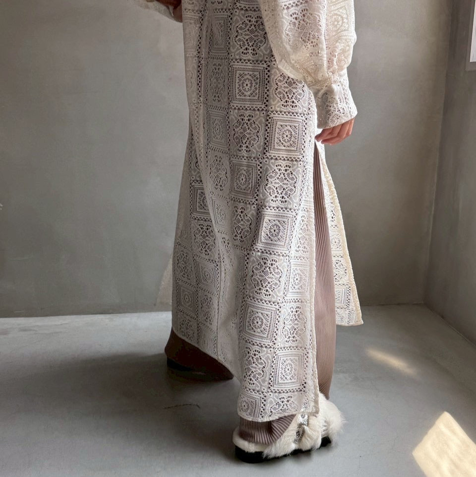 【ハモミシノオトナフク】Block lace slit OP
