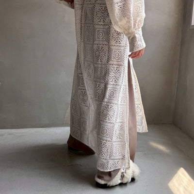 【ハモミシノオトナフク】Block lace slit OP