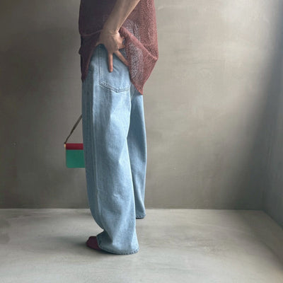 Denim panel pants【ハモミシノオトナフク】