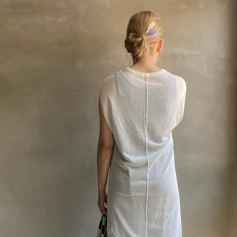 Sheer knit north slit one piece [Hamomisi no Otonafuku] 
