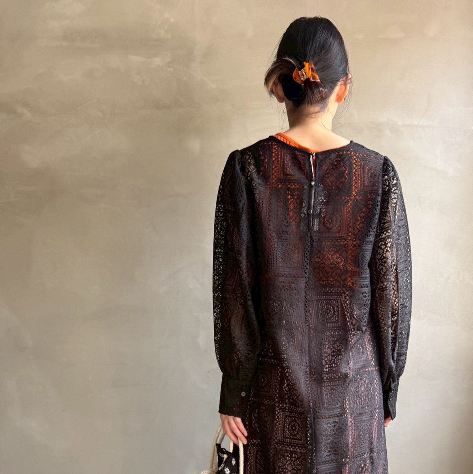 【ハモミシノオトナフク】Block lace slit OP