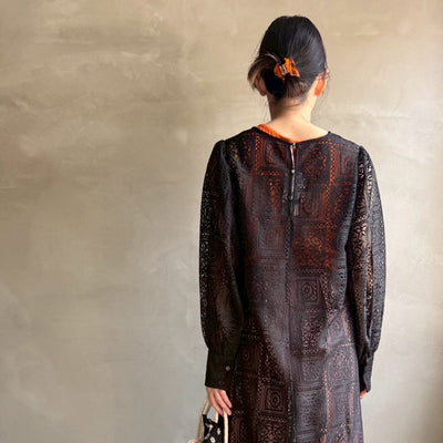 【ハモミシノオトナフク】Block lace slit OP