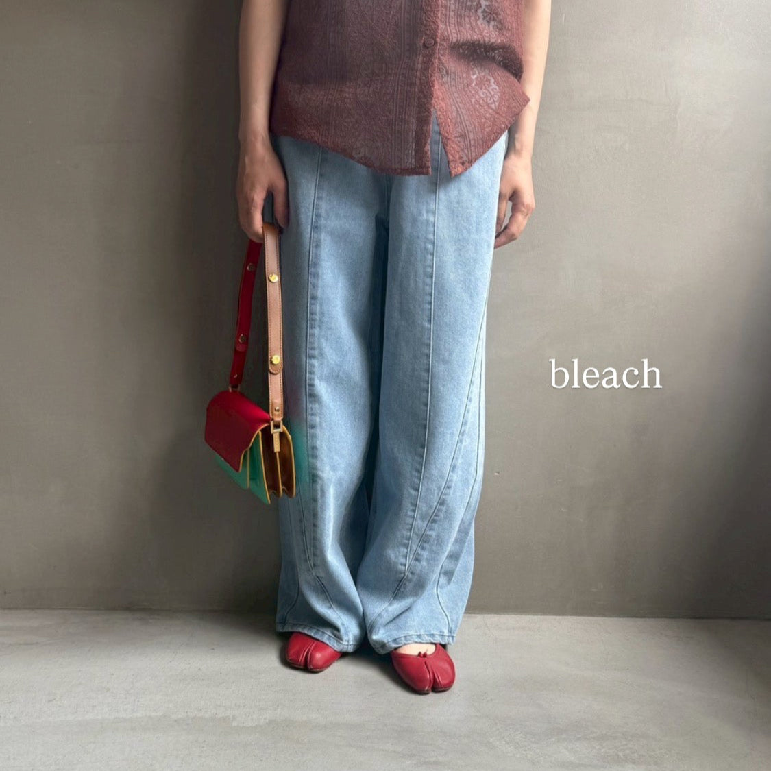 Denim panel pants【ハモミシノオトナフク】