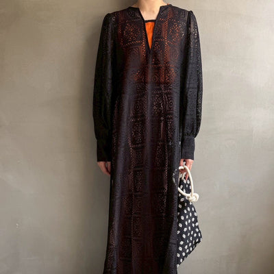【ハモミシノオトナフク】Block lace slit OP