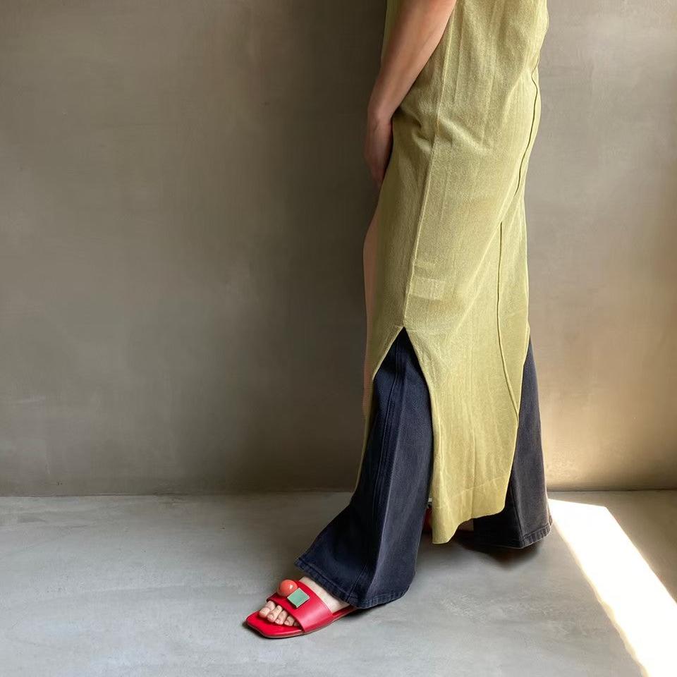 Sheer knit north slit one piece [Hamomisi no Otonafuku] 