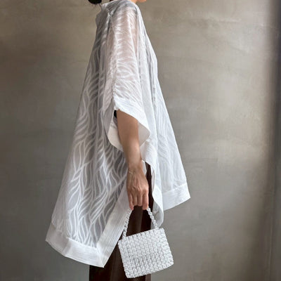 【ハモミシノオトナフク】Sheer Jacquard Poncho