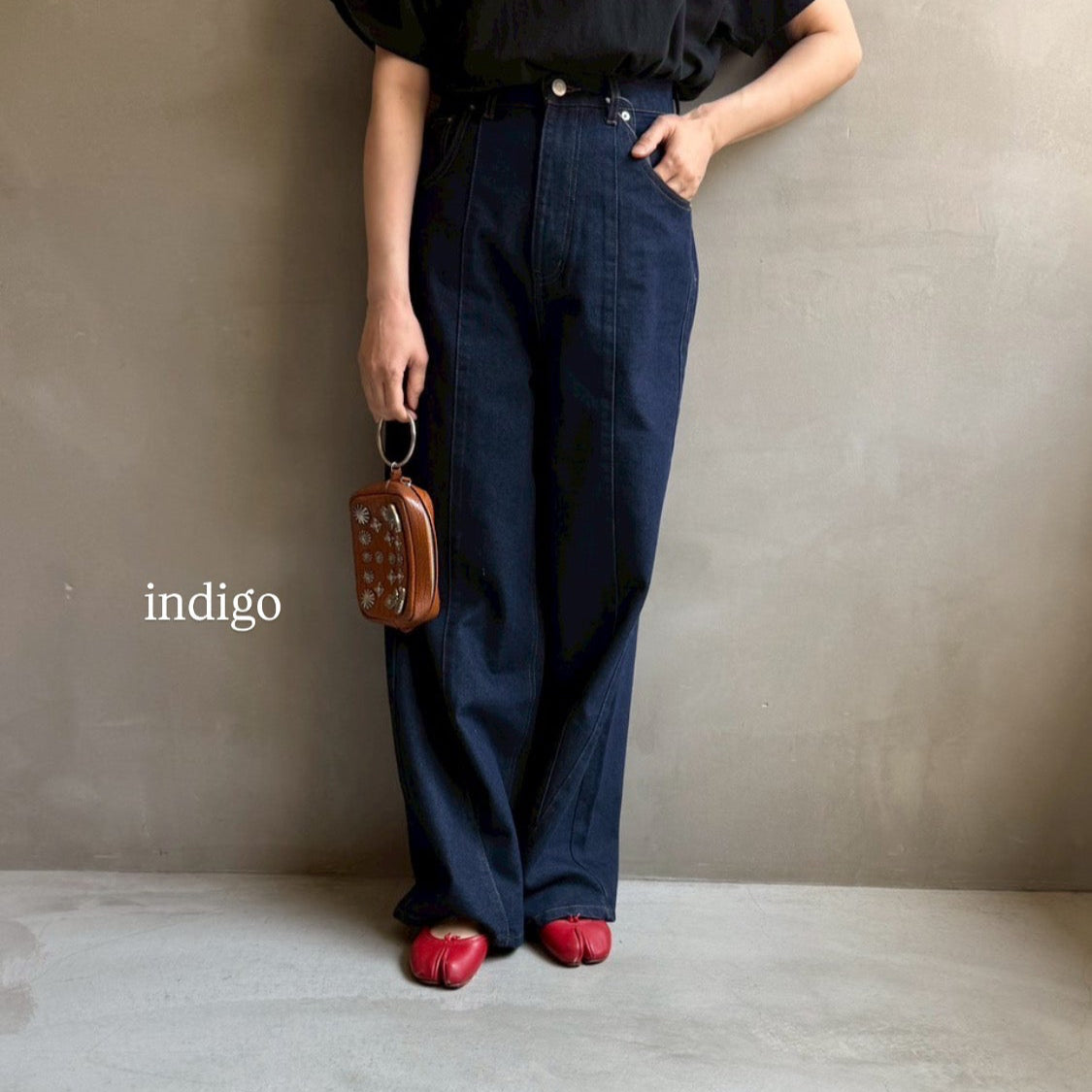 Denim panel pants【ハモミシノオトナフク】