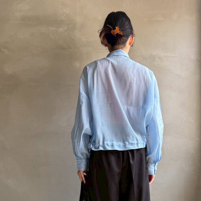 【ハモミシノオトナフク】Sheer poplin gathered blouse