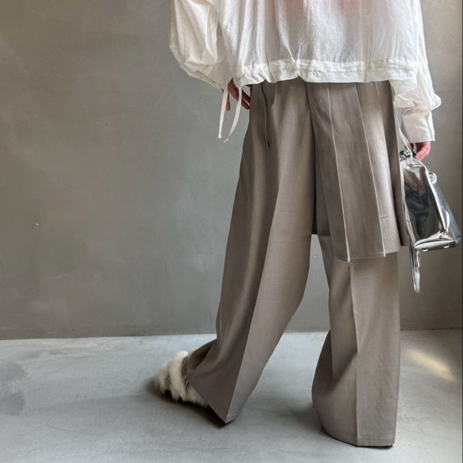 【ハモミシノオトナフク】Wrap pleated skirt pants