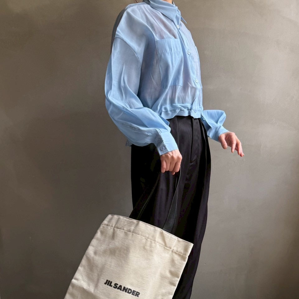 【ハモミシノオトナフク】Sheer poplin gathered blouse
