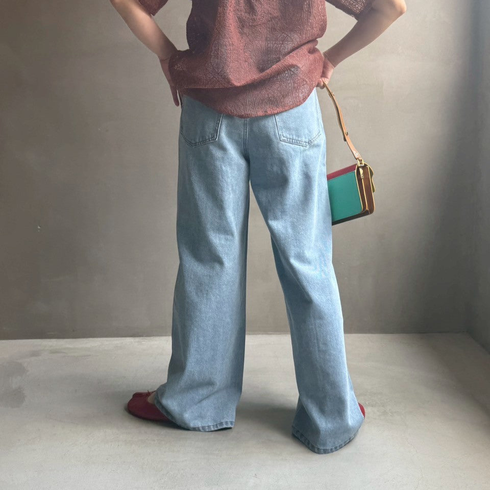 Denim panel pants【ハモミシノオトナフク】