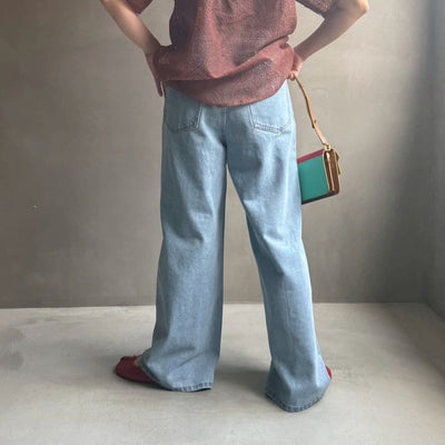 Denim panel pants【ハモミシノオトナフク】