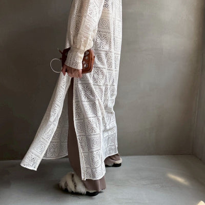 【ハモミシノオトナフク】Block lace slit OP