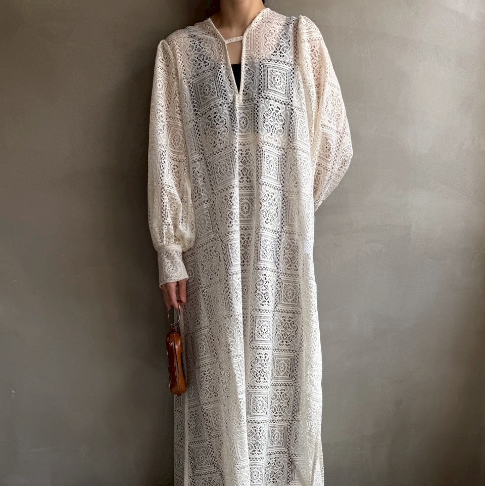 【ハモミシノオトナフク】Block lace slit OP