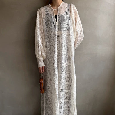 【ハモミシノオトナフク】Block lace slit OP