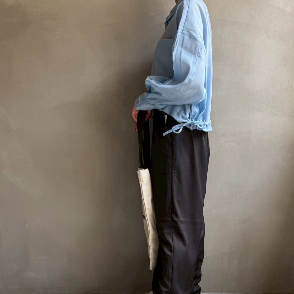 【ハモミシノオトナフク】Sheer poplin gathered blouse