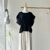 【ハモミシノオトナフク】Rib Knit & Organza Drawstring