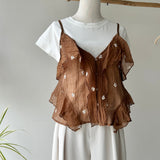 【ハモミシノオトナフク】Sheer Embroidered Overlay Cami