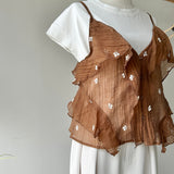 【ハモミシノオトナフク】Sheer Embroidered Overlay Cami