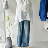 【ハモミシノオトナフク】Denim Tuck Wide Pants