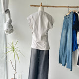 【ハモミシノオトナフク】Asymmetrical Twisted-Hem French-Sleeve Tee