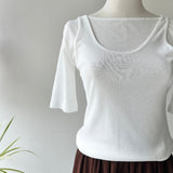 【ハモミシノオトナフク】2-way Sheer Asymmetrical Layered Tee