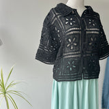 【ハモミシノオトナフク】Collared Open-Knit Cardigan