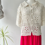 【ハモミシノオトナフク】Collared Open-Knit Cardigan