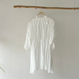 【ハモミシノオトナフク】Crinkled Ribbon Gathered Half-Sleeve Blouse