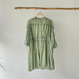 【ハモミシノオトナフク】Crinkled Ribbon Gathered Half-Sleeve Blouse