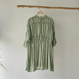 【ハモミシノオトナフク】Crinkled Ribbon Gathered Half-Sleeve Blouse